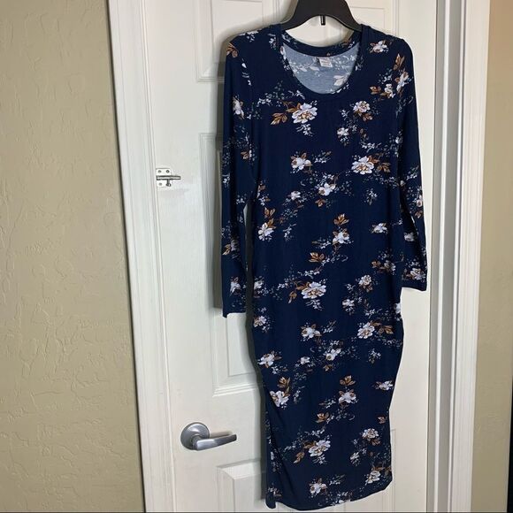 Time And Tru Women's Navy Blue Floral Print Semi-Fitted Maternity Dress Size M - Picture 6 of 12